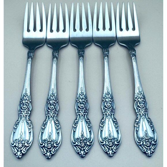 5 Oneida OCO WORDSWORTH Salad Forks USA Glossy Stainless Steel Flatware - Picture 1 of 7